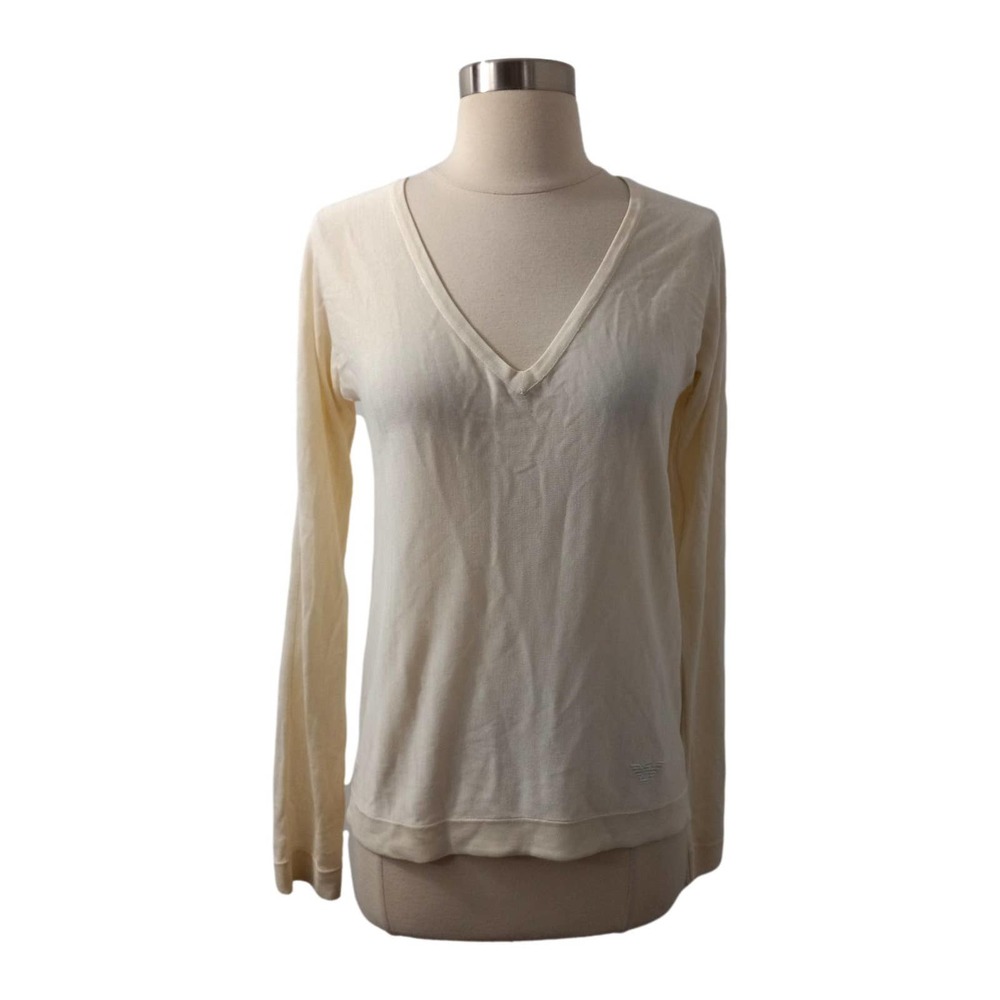 Emporio Armani White V-Neck Silk Blend Sweater Italian Size 40 US 4 - Picture 1 of 9